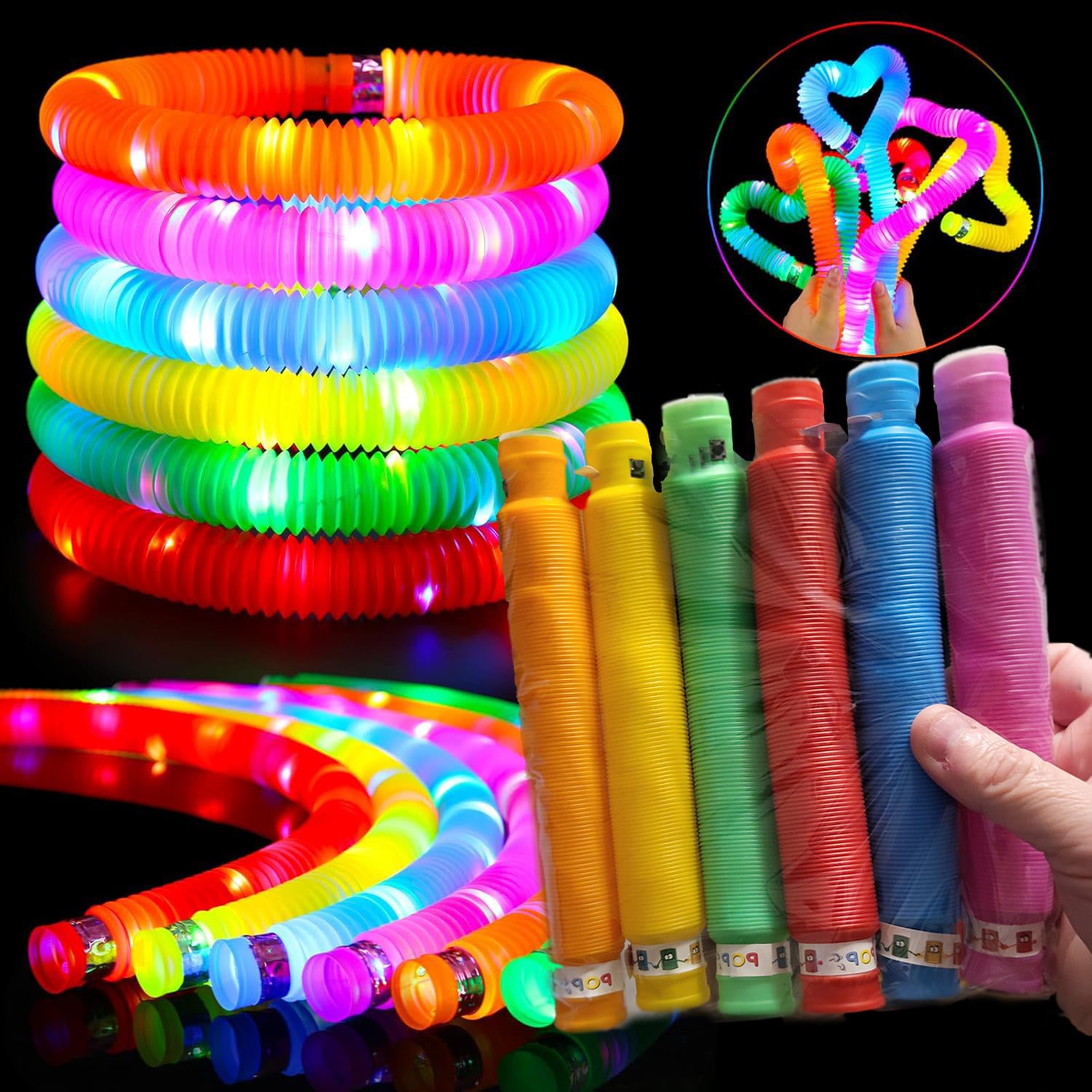 Pop Tubes. Get Ready for CANADA DAY!!! Tons of Fun Stretch wides with 3 different LED Flashes ( Package of 6 ) - Image 4